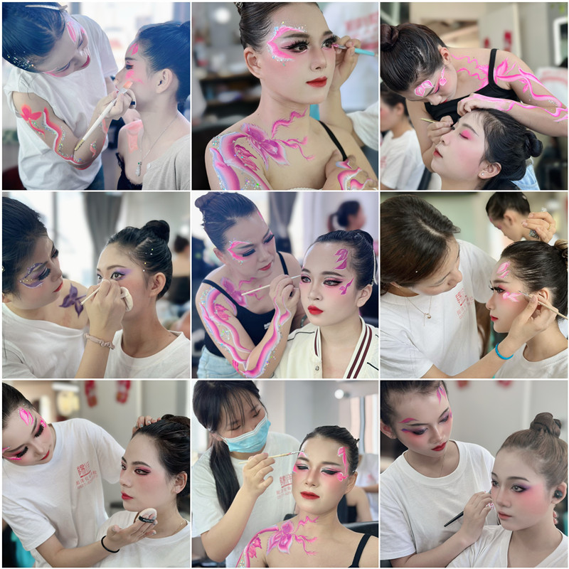 樂(lè)清哪里學(xué)化妝？#如何身體彩繪#學(xué)生課堂練習(xí)彩繪？